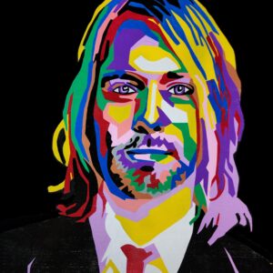 "Kurt Cobain" - Andy Jackson & Sam Landers (Local Birmingham Artist) - Acrylic Pens on Wood -2023